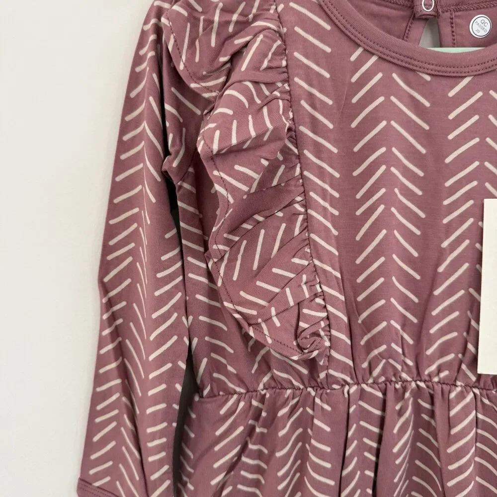 KYTE Baby Toddler Girls Long Sleeve Herringbone Bubble Romper Dusty Rose 3T NWT